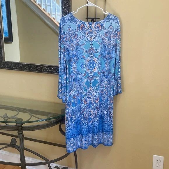 Ruby Rd womens Large Elegant Blue Paisley Dress with criss cross neckline detail - Picture 4 of 7